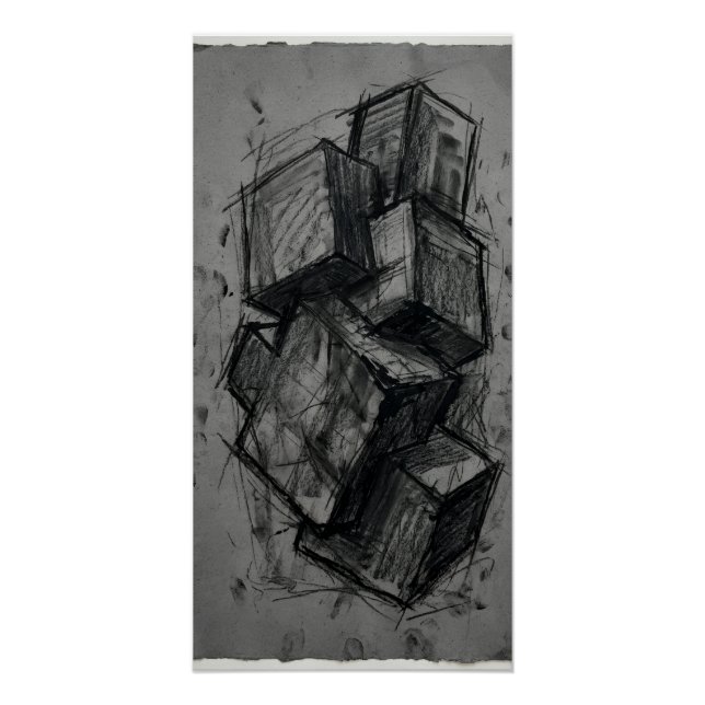 Póster de Cubos Geométricos de Carbón Abstracto (Anverso)