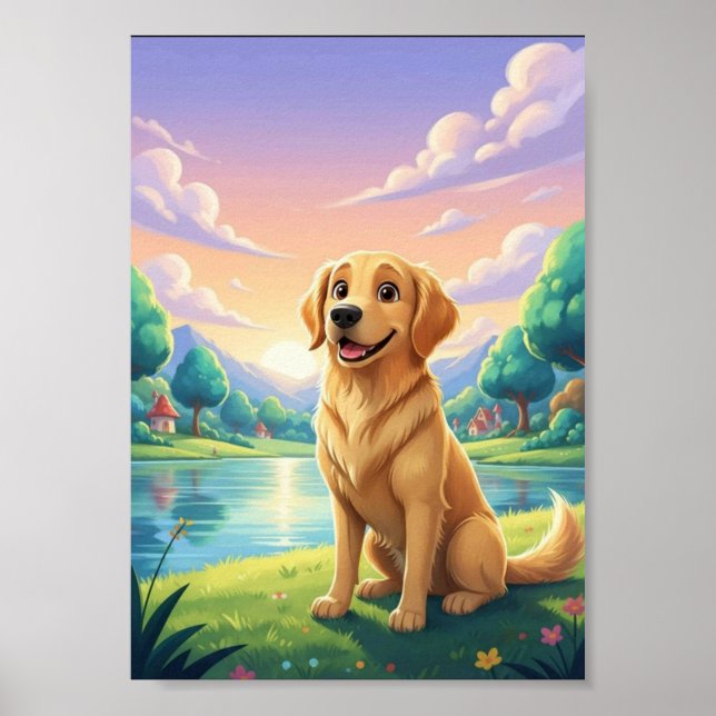 Póster de cuento de hadas de cachorro golden retri (Frente)