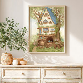 Póster de cuento de hadas de casita en el árbol pa
