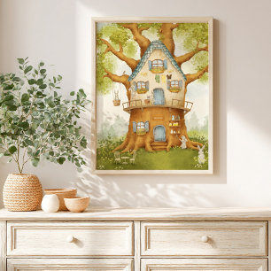 Póster de cuento de hadas de casita en el árbol pa