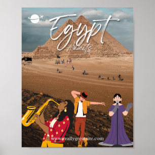 Póster de cultura musical y pirámides de Egipto