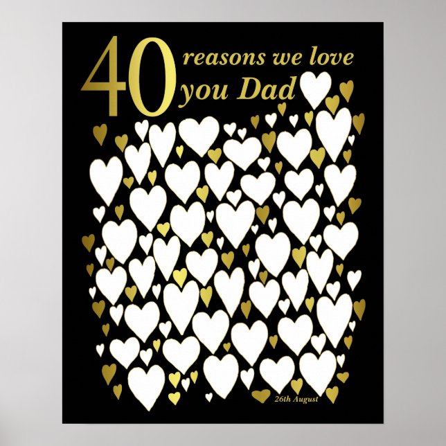 Póster de cumpleaños 40 de Papá - 40 Razones por l (Frente)