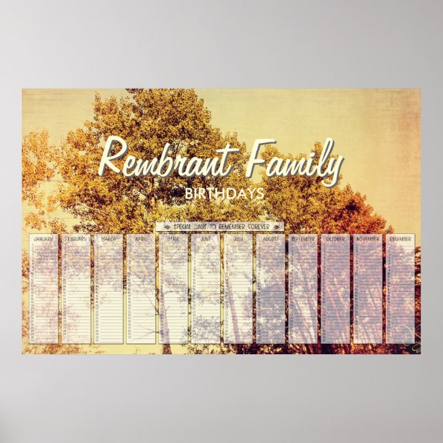 Póster de cumpleaños con arte de abedules del nort (Frente)