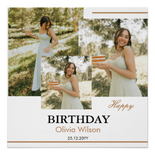 Póster de cumpleaños con collage de fotos en verde