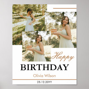 Póster de cumpleaños con collage de fotos en verde
