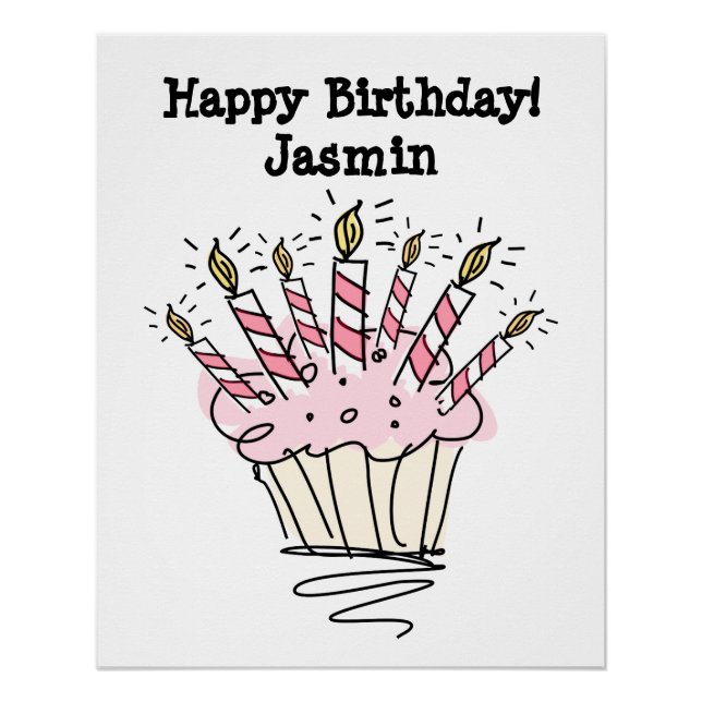 Poster de cumpleaños con quequitos y dibujos de ve (Anverso)