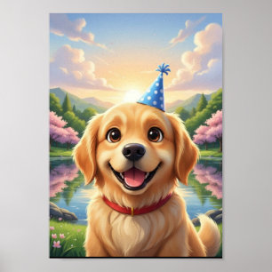 Póster de cumpleaños de cachorro de Golden Retriev
