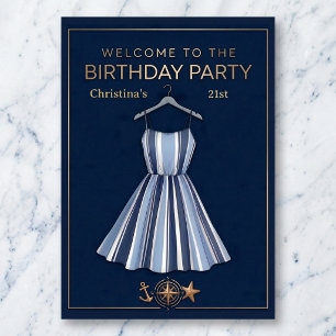 Póster de cumpleaños de celebración de rayas en la
