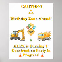 Póster de cumpleaños de construcción | Zona de cum