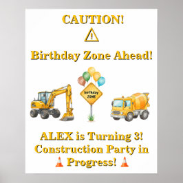 Póster de cumpleaños de construcción | Zona de cum