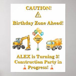 Póster de cumpleaños de construcción   Zona de cum