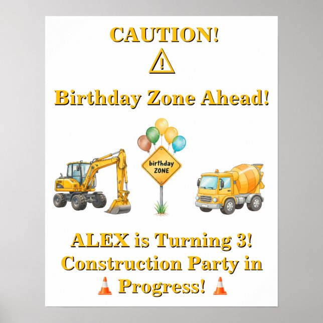 Póster de cumpleaños de construcción | Zona de cum (Frente)