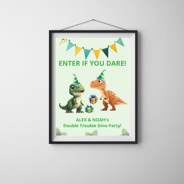 Póster de cumpleaños de dinosaurios gemelos | Entr (Subido por el creador)