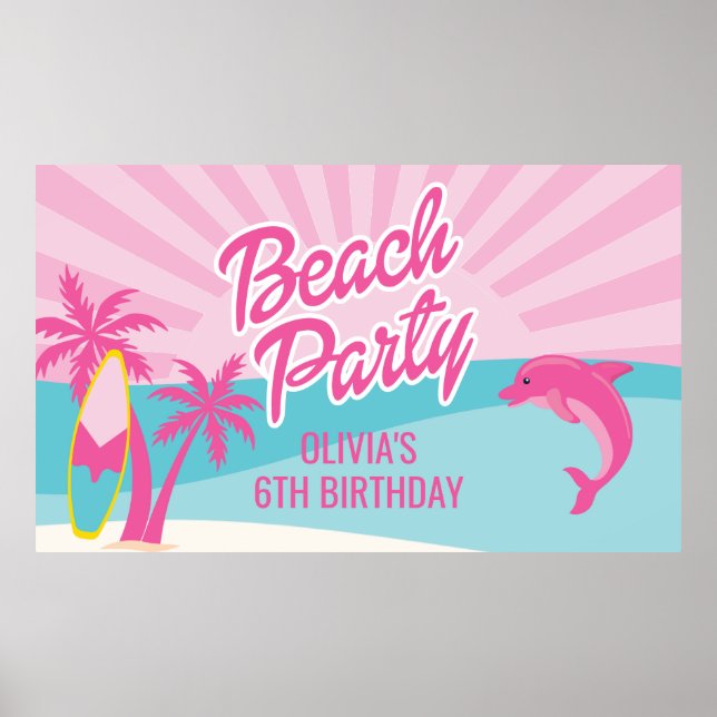 Póster de cumpleaños de la playa rosa (Frente)