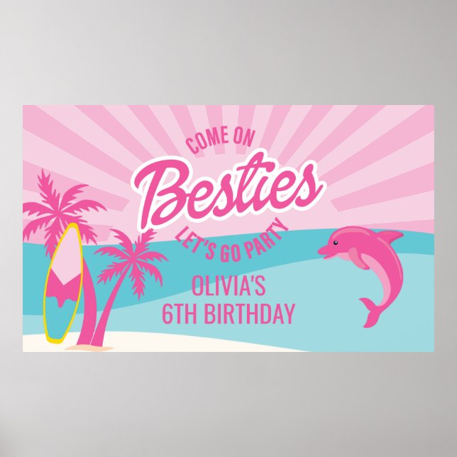Póster de cumpleaños de Mejores Amigas de la Playa (Frente)