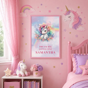 Póster de Cumpleaños de Niña Unicornio Mágico Arco