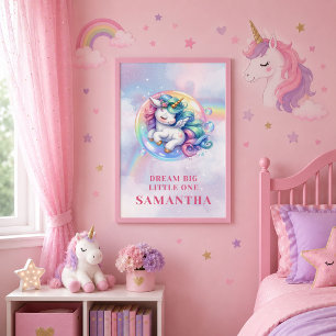 Póster de Cumpleaños de Niña Unicornio Rosa Purpur