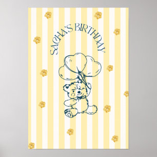 Póster de cumpleaños de osito de peluche lindo con