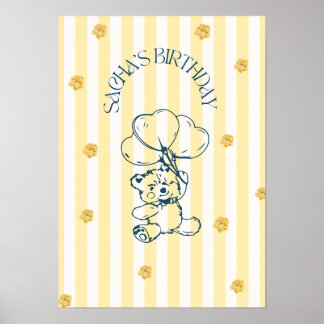 Póster de cumpleaños de osito de peluche lindo con