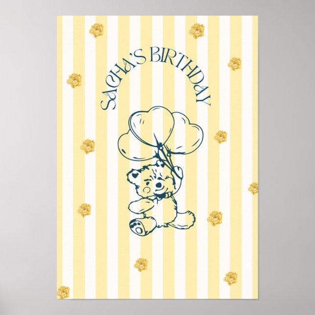 Póster de cumpleaños de osito de peluche lindo con (Frente)
