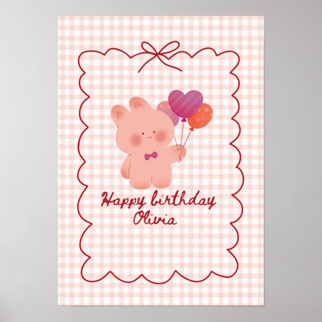 Póster de cumpleaños de osito de peluche rosa (Frente)