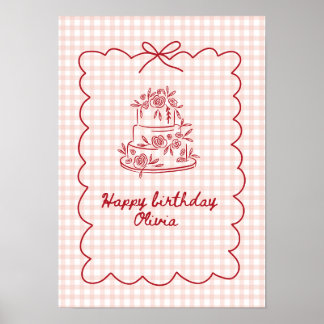 Póster de cumpleaños de osito de peluche rosa con
