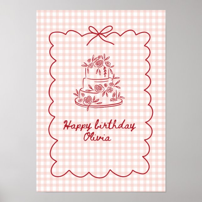 Póster de cumpleaños de osito de peluche rosa con  (Frente)