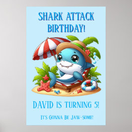 Póster de cumpleaños de Playa de Ataque de Tiburón