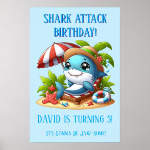 Póster de cumpleaños de Playa de Ataque de Tiburón