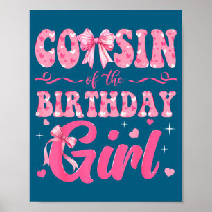 Póster De Cumpleaños De Prima Familia Rosa Coqueta