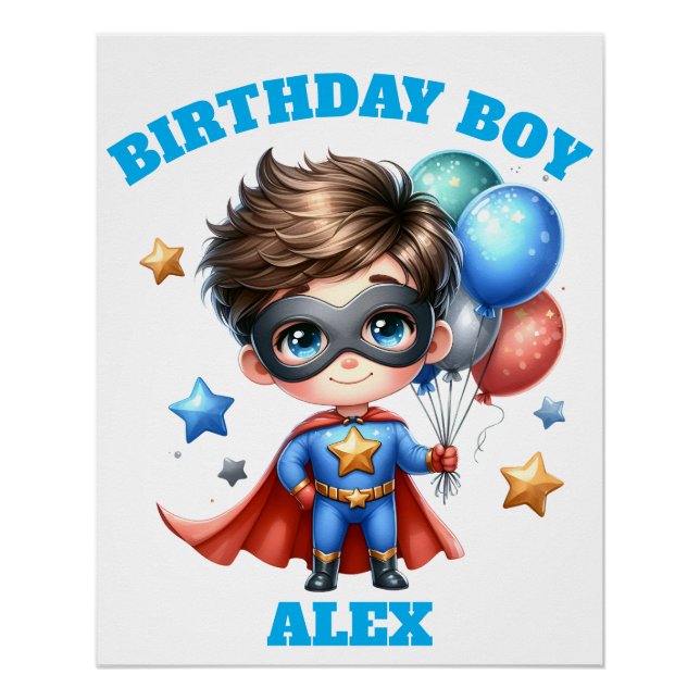 Póster de cumpleaños de superhéroe | Decoración de (Anverso)