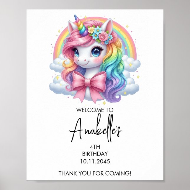 Póster de cumpleaños de Unicornio Mágico | Letrero (Frente)