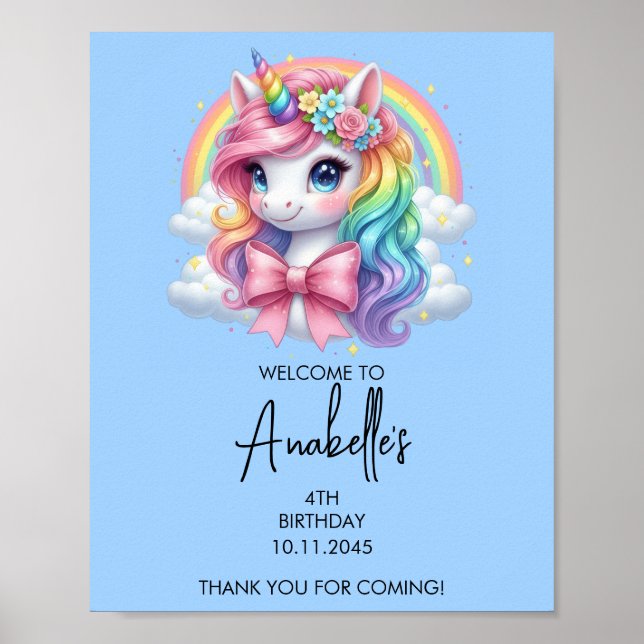 Póster de cumpleaños de Unicornio Mágico | Letrero (Frente)