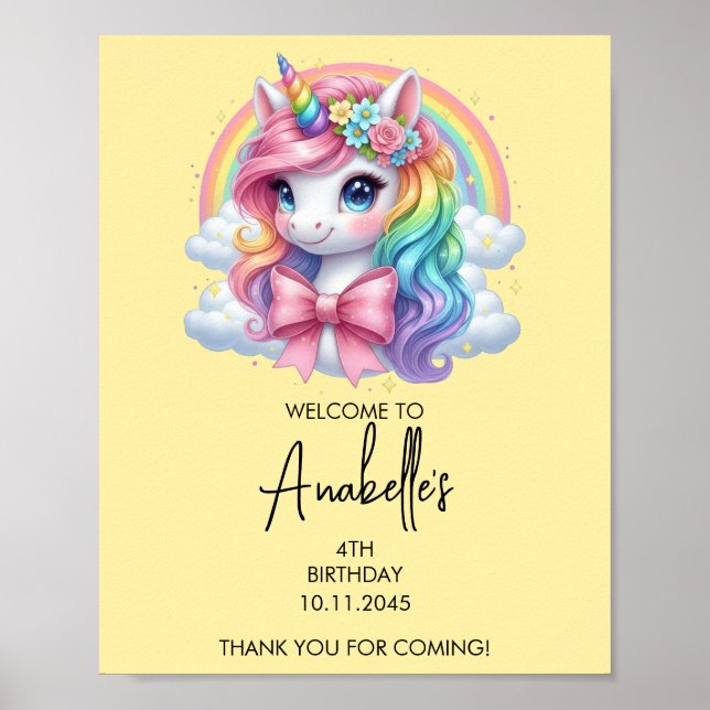 Póster de cumpleaños de Unicornio Mágico | Letrero (Frente)