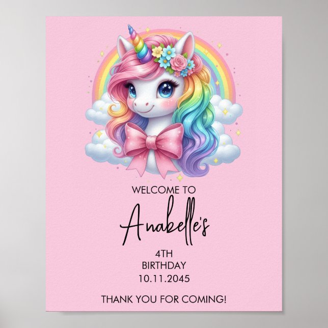 Póster de cumpleaños de Unicornio Mágico | Letrero (Frente)