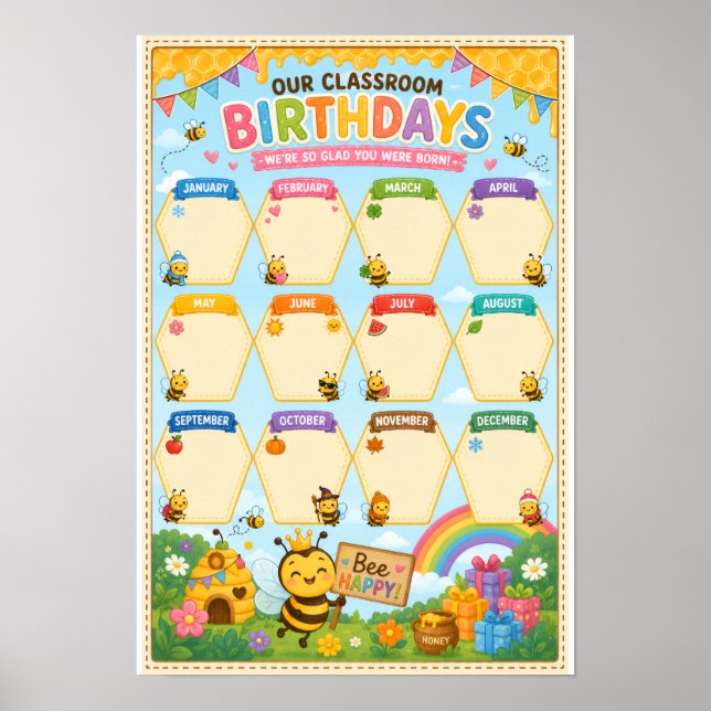 Póster de cumpleaños en el aula con tema de abeja (Frente)
