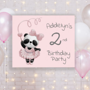 Póster de cumpleaños número 2 de osa panda rosa ba