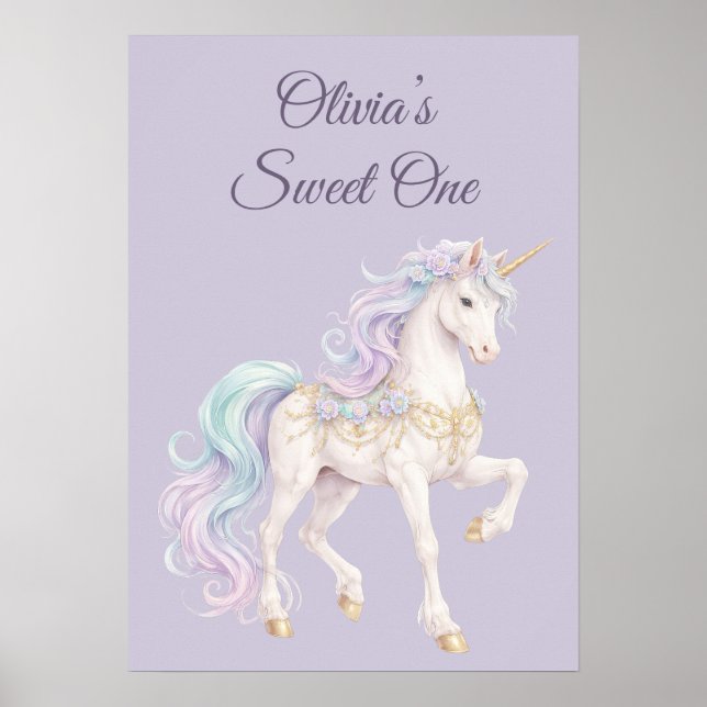 Póster de cumpleaños Pastel Cuento de Hadas Unicor (Frente)