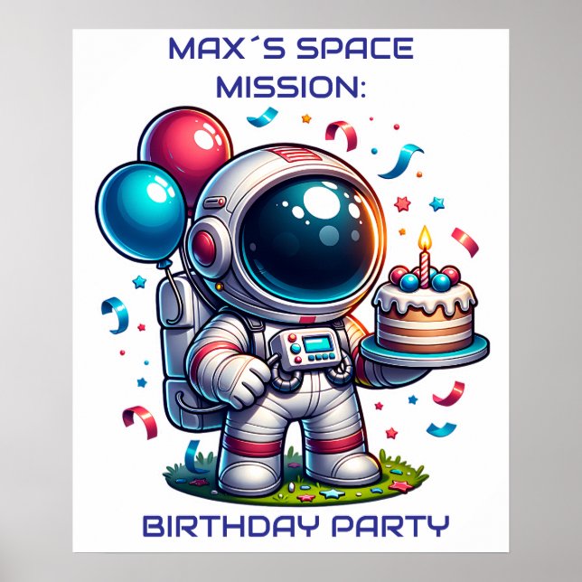 Póster de cumpleaños personalizado de astronauta e (Frente)