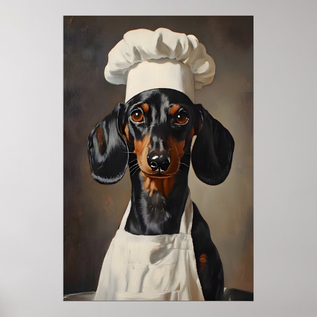 Póster de Dachshund con sombrero de chef, Póster d (Frente)