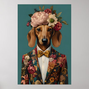 Póster de Dachshund con traje, retrato de Dachshun