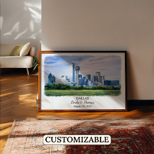 Póster de Dallas Texas, Acuarela, Personalizado