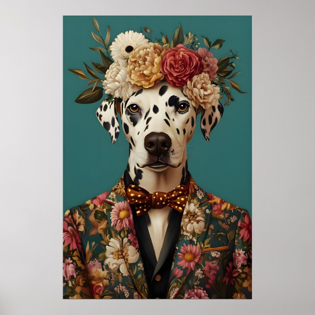 Póster de dálmata con traje, retrato de dálmata (Frente)