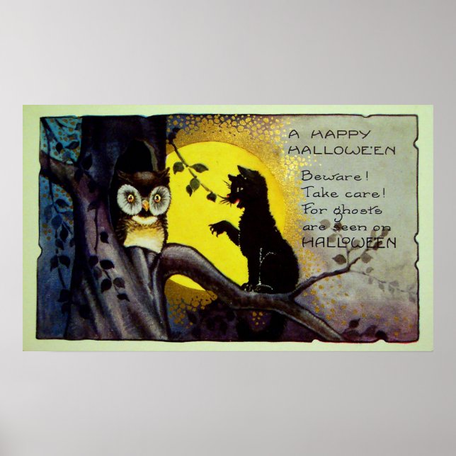 Poster de decoración de lechuza negra de Halloween (Frente)