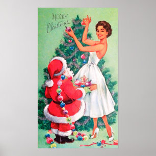 Poster de decoración retro vintage de Santa y Lady