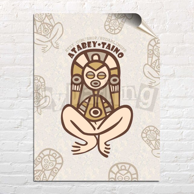 Poster de descarga de arte mural de Atabey Taino P (Atabey Taino Poster over white brick wall)