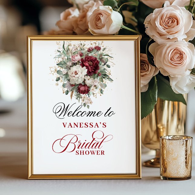Póster de Despedida de Soltera Burgundy Tono Rosad (Delicate Blush Burgundy Bridal Shower Poster)