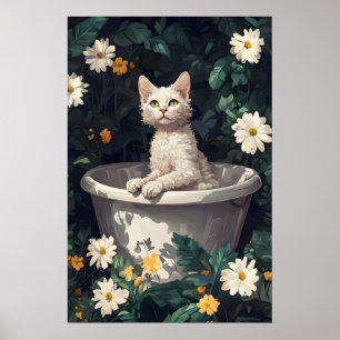 Póster de Devon Rex en bañera, Póster divertido de