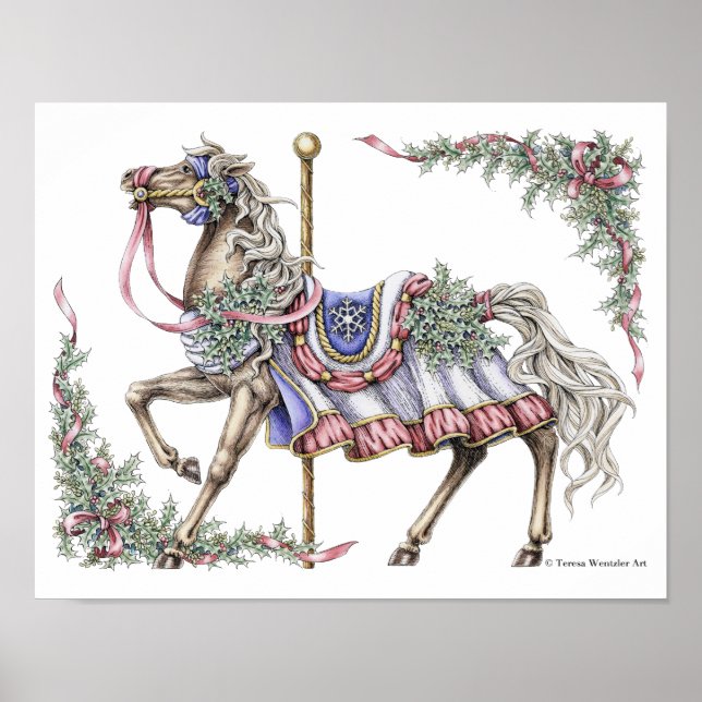 Póster de dibujo a pluma y tinta de caballo de car (Frente)