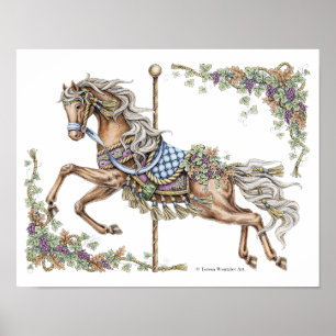 Póster de dibujo a pluma y tinta de caballo de car